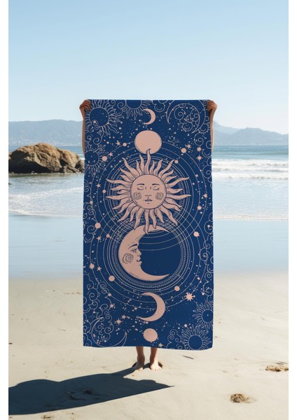 Dijital Baskı Plaj Deniz Havlusu Ay ve Yıldız Desenli Peştamal HVL0149