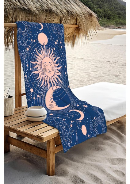 Dijital Baskı Plaj Deniz Havlusu Ay ve Yıldız Desenli Peştamal HVL0149 modelleri