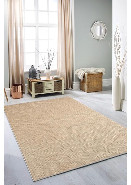 Rölyef Halı Yolluk Vizon | Kaymaz Taban | Makinada Yıkanabilir | Salon, Mutfak & Koridor