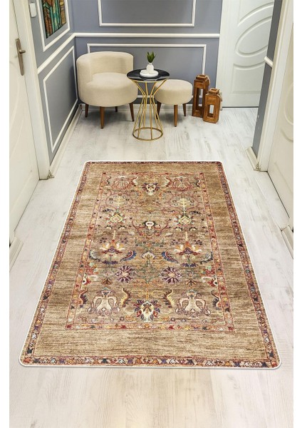 Parlak Kadife Kumaş Dijital Baskı Vintage Desenli Dot Kaymaz Tabanlı Halı H0101