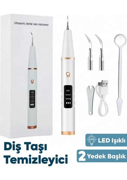 Ultrasonik Diş Taşı Temizleme Cihazı – LED Işıklı, 3 Mod, Ipx7 Su Geçirmez, 2 Yedek Başlık