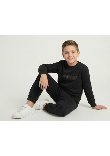 3 Iplik Çocuk Şardonlu Kabartmalı Baskı Siyah Kombin 1 modelleri