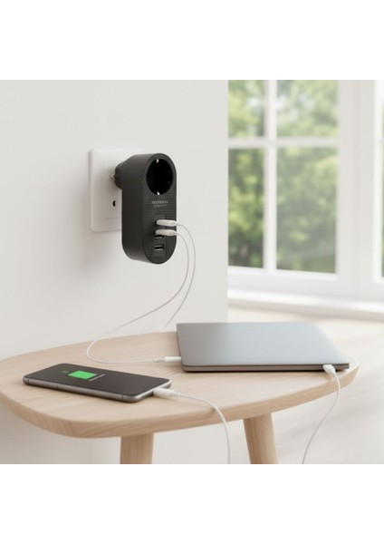 Buffer® 2 Usb,1 Type-C Girişli 1'li Çocuk Korumalı,ısıya Karşı Dayanıklı 2500WATT Termal Akım Korumalı Priz