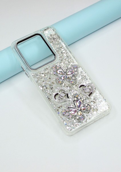 Infinix Hot 30 Kılıf Kelebek Desenli Parlak Simli Kapak fiyatları