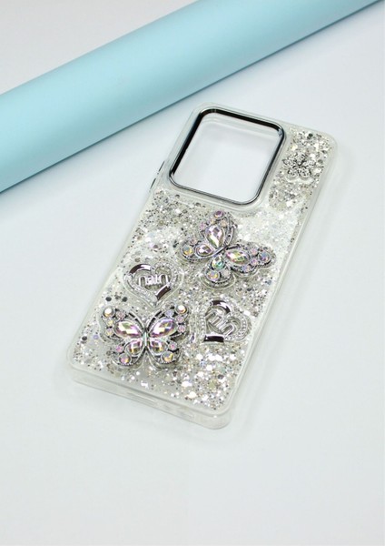 Infinix Hot 30 Kılıf Kelebek Desenli Parlak Simli Kapak indirimleri