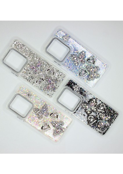 Infinix Hot 30 Kılıf Kelebek Desenli Parlak Simli Kapak