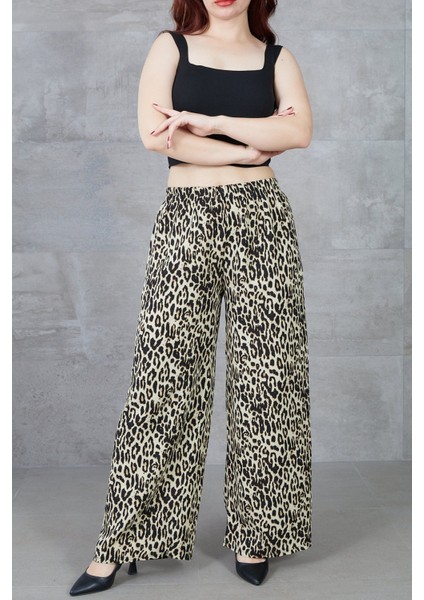 Kadın Leopar Desenli Rahat Kalıp Bol Paça Salaş Pantolon indirimleri