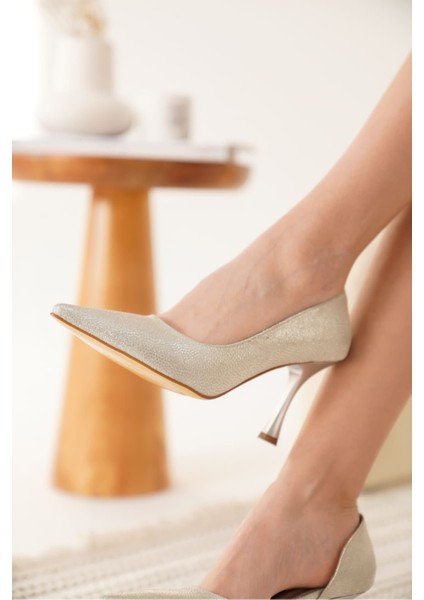 Angela Kadın Gümüş Özel Malzeme Topuklu Ayakkabı modelleri