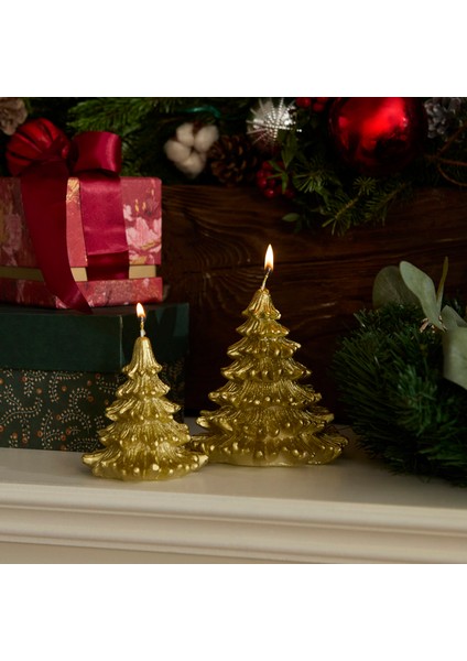 New Year Yılbaşı Çam Ağacı Şekilli Mum Gold 12X12X12,5 cm modelleri