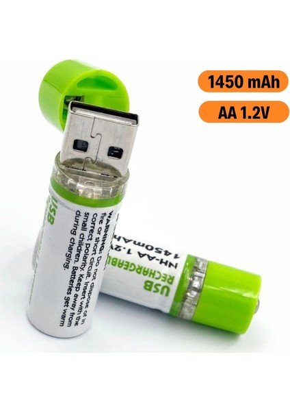 BUFFER® USB Şarjlı 1450mAh AA 1.2V Lityum Kalem Pil