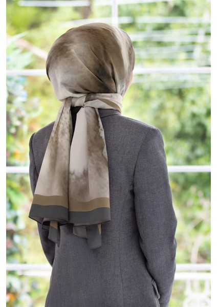 Lüks Medine Batik Desenli Gri Renkli 75X195 Kırışmaz Şal Moss Krep Dikiş Tipi Italyan Dikişli