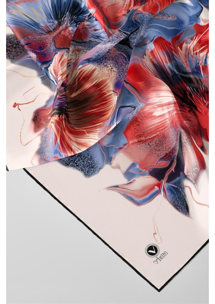 Twill Çiçek Desenli Kahverengi - Indigo Renkli 90X90 Eşarp (Ipek Içermez) Kenar Dikiş Şekli El Dikişli fiyatları