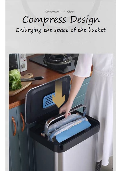 Paslanmaz Sıkıştırıcı Pedallı Çöp Kovası