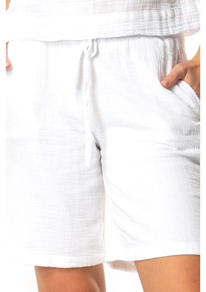 Inci Bağlamalı Uzun Yazlık Müslin Şort Beyaz Byz modelleri