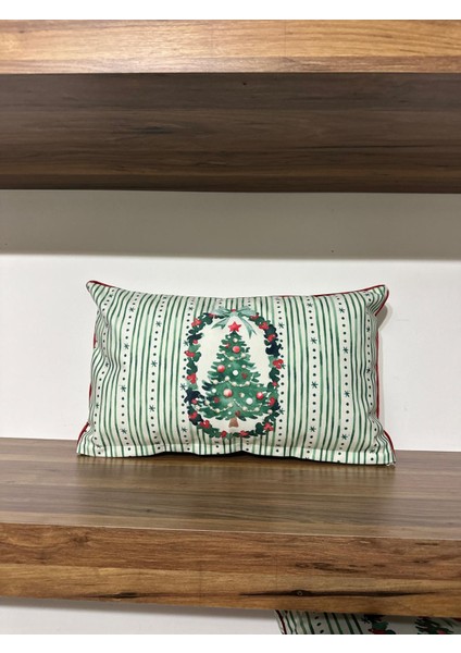 H1259 Yeşil Çizgili Çelenk Içinde Çam Ağacı Kırlent Runner 3lü Kombin Set fırsatları