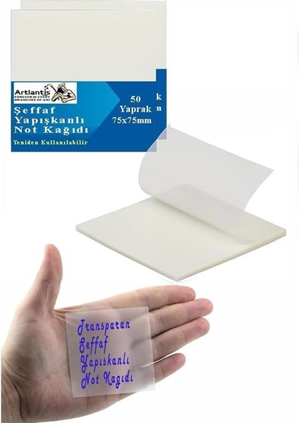 Şeffaf Not Kağıdı 50 Yaprak 1 Paket Kare Transparan Postit 75X75MM Yarı Saydam Işaretleyici Aydınger Not
