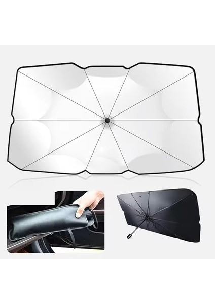 Hoala Araç Içi Ön Cam Güneşliği, Katlanabilir Şemsiye Şeklinde Otomobil Ön Cam Güneşliği,%99 Etkin Koruma, Otomobil, Suv, (140 x 79 Cm)