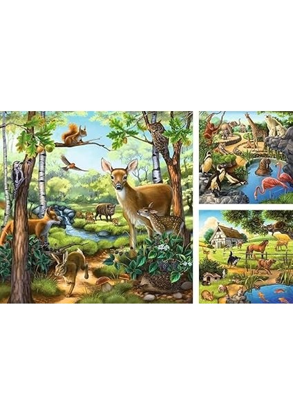 92659 Dağ Hayvanları Çocuk Puzzle, Çok Renkli, 3X49 Parça fiyatları