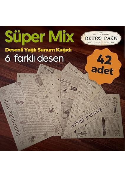 Kutuda 42 Adet Desenli Yağlı Sunum Kağıdı, Vintage Desen, Sunum Kağıdı, Retro Desenli Kağıt fırsatları