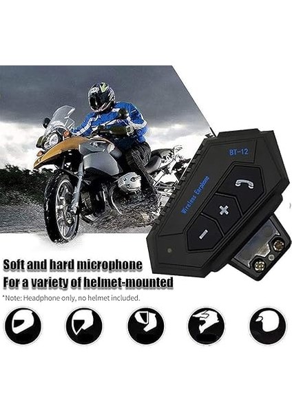 Bt-12 Motosiklet Bt Kulaklık Kask Kulaklık Telefon Görüşmesi ve Müzik Için Krofon Motosiklet Bt Interkom Siyah fırsatları