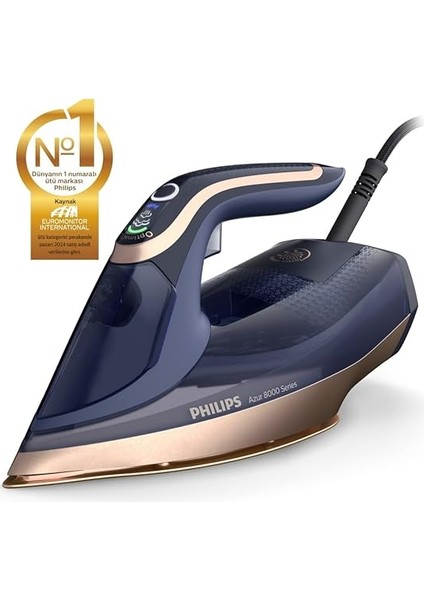 8000 Serisi Azur Buharlı Ütü, 3000W, 260G Turbo Şok Buhar, 85G/DK Sürekli Buhar, Sıfır Yanık Riski, 50ML'LIK Su Haznesi, Optimaltemp Teknolojisi, Steamglide Elite Taban, DST8050/20 fiyatları