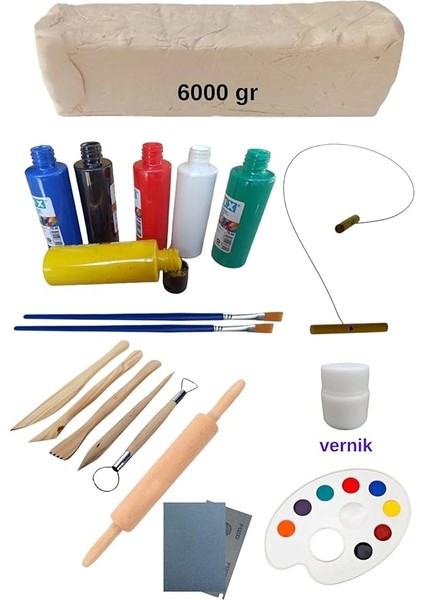 Doğal Seramik Hamuru 6000 gr Seramik Hamuru Seti Ebeşuar Palet Fırçavernik.. (Kil Çamuru Başlangıç Seti)