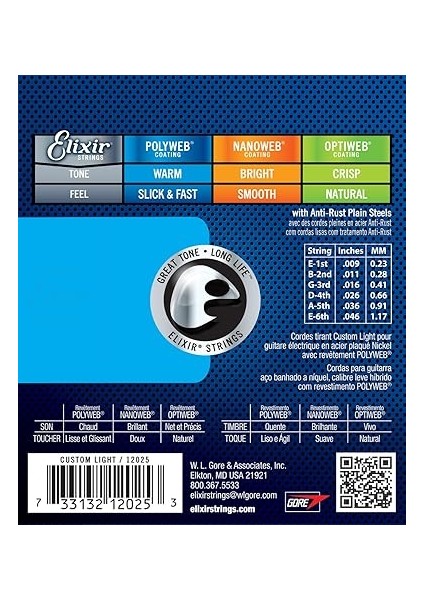 Polyweb® Kaplamalı Elektro Gitar Telleri, Custom Light (.009-.046) modelleri