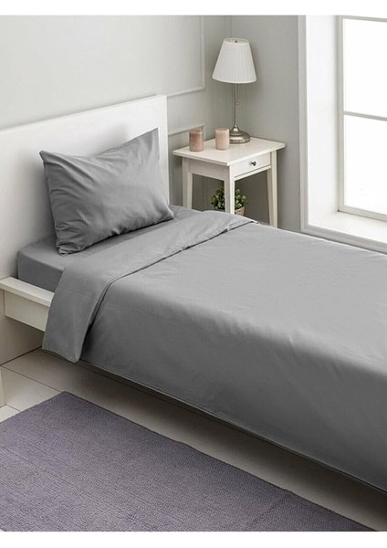 Pamuklu Ranforce Tek Kişilik Ara Ölçü 120X200 Lastikli Çarşaf Takımı - Gri