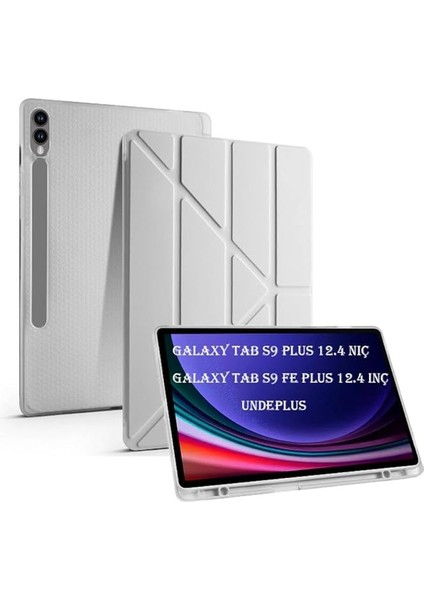 Galaxy Tab S9 Fe PLUS/S10 Plus ile Uyumlu Kılıf Kalem Bölmeli Trifolding Case X610 X616 X820 X826 X828 Gri
