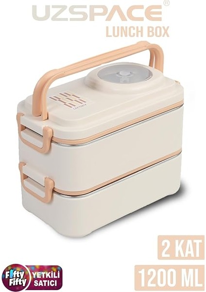 1200 ml Iki Kat Dört Bölme Paslanmaz Çelik Lunch Box Yeni Nesil Sefer Tası-Sos Kaseli MODEL-FFLBOX8023 (Bej) fiyatları