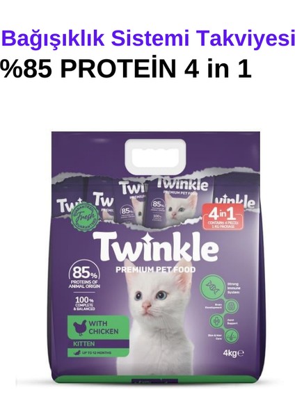 Tavuklu Yavru Kedi Maması 4 kg Kitten Gelişim 5 Etki 1 Arada Güçlü Bağışıklık Beyin Desteği