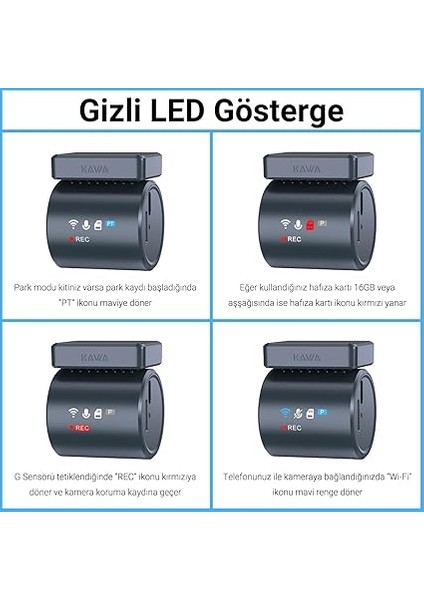 Mini 3 Pro 2k 1296P Wdr Wi-Fi G-Sensörlü Gece Görüşlü Araç Kamerası Şeffaf LED Bildirim Ekranı indirimleri