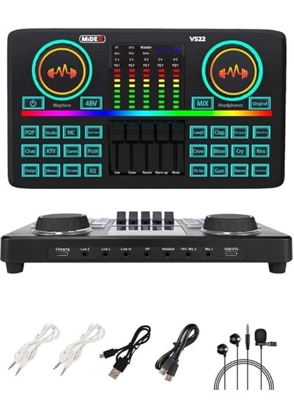 VS22 Üst Seviye Stüdyo Kayıt Canlı Yayın Şarjlı Ses Kartı Efektli Radyo Mikseri (Telefon ve Pc Podcast) fiyatları