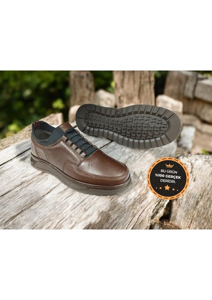 AW-1049 Hakiki Deri Rahat Lastikli Kaymaz Erkek Casual Ayakkabı
