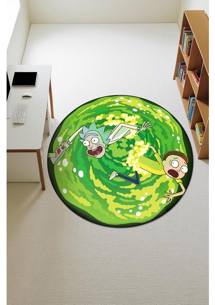 Rick & Morty Figürlü Yuvarlak Dijital Baskı Kaymaz Tabanlı Çocuk ve Genç Odası Halısı H0384