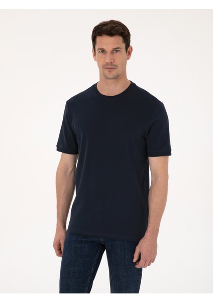 Erkek Lacivert Regular Fit %100 Pamuk Bisiklet Yaka Basic T-shirt 50319801-VR033