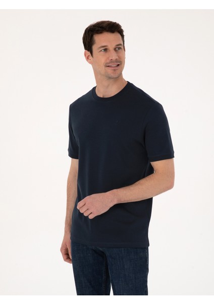 Erkek Lacivert Regular Fit %100 Pamuk Bisiklet Yaka Basic T-shirt 50319801-VR033