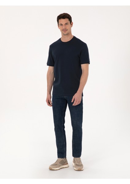 Erkek Lacivert Regular Fit %100 Pamuk Bisiklet Yaka Basic T-shirt 50319801-VR033