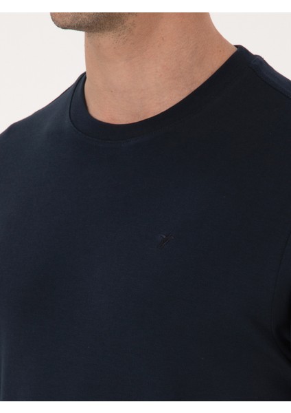 Erkek Lacivert Regular Fit %100 Pamuk Bisiklet Yaka Basic T-shirt 50319801-VR033