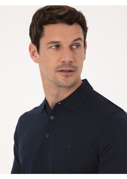 Erkek Lacivert Regular Fit Yün Karışımlı Polo Yaka Basic Triko Kazak 50318855-VR033