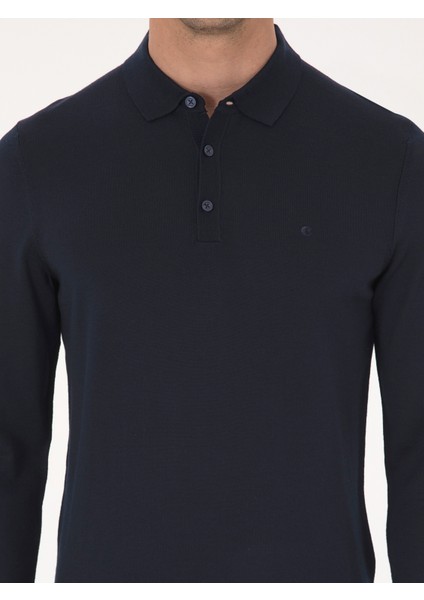 Erkek Lacivert Regular Fit Yün Karışımlı Polo Yaka Basic Triko Kazak 50318855-VR033