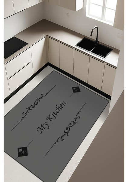 My Kitchen Desenli Dijital Baskı Kaymaz Taban Mutfak Halısı H0052