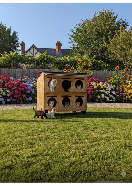 Kedi Evi Kedi Yuvası Kedi Barınağı 2 Katlı 6 Bölmeli 6 Kedilik