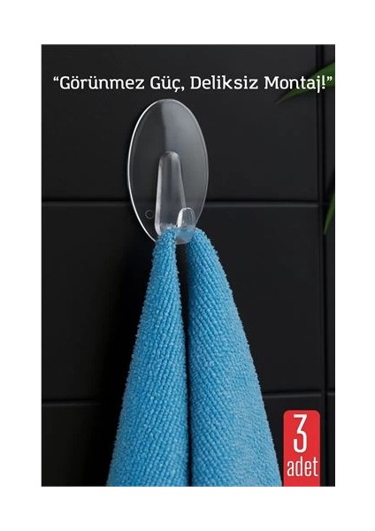 Bfs 3 Lü Şeffaf Kendinden Yapışkanlı Duvar Askısı – 5.5 x 3.2 cm | Iz Bırakmaz, Güçlü