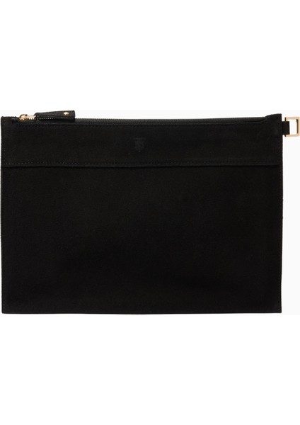 Medium Pouch In Suede Siyah Şık Süet Clutch