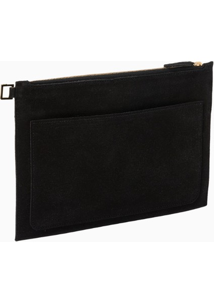 Medium Pouch In Suede Siyah Şık Süet Clutch modelleri