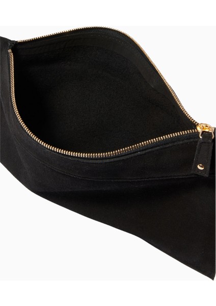 Medium Pouch In Suede Siyah Şık Süet Clutch fırsatları