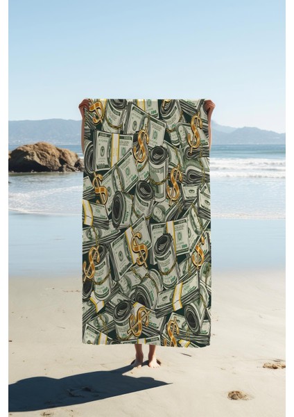 Dijital Baskı Plaj Deniz Havlusu Dolar Desenli Peştamal HVL0009