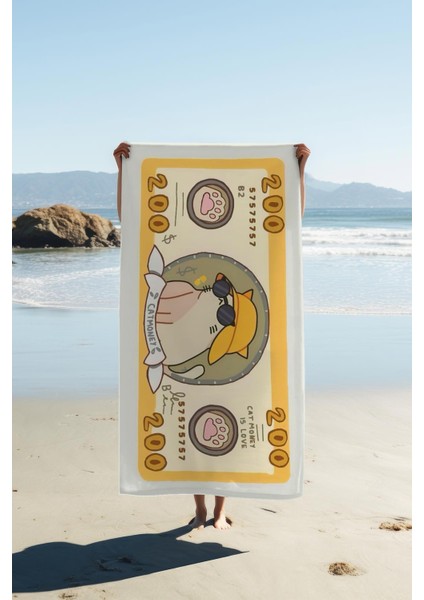 Dijital Baskı Plaj Deniz Havlusu Kedi Figürlü Dolar Peştamal HVL0106