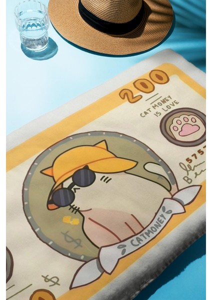 Dijital Baskı Plaj Deniz Havlusu Kedi Figürlü Dolar Peştamal HVL0106 fiyatları